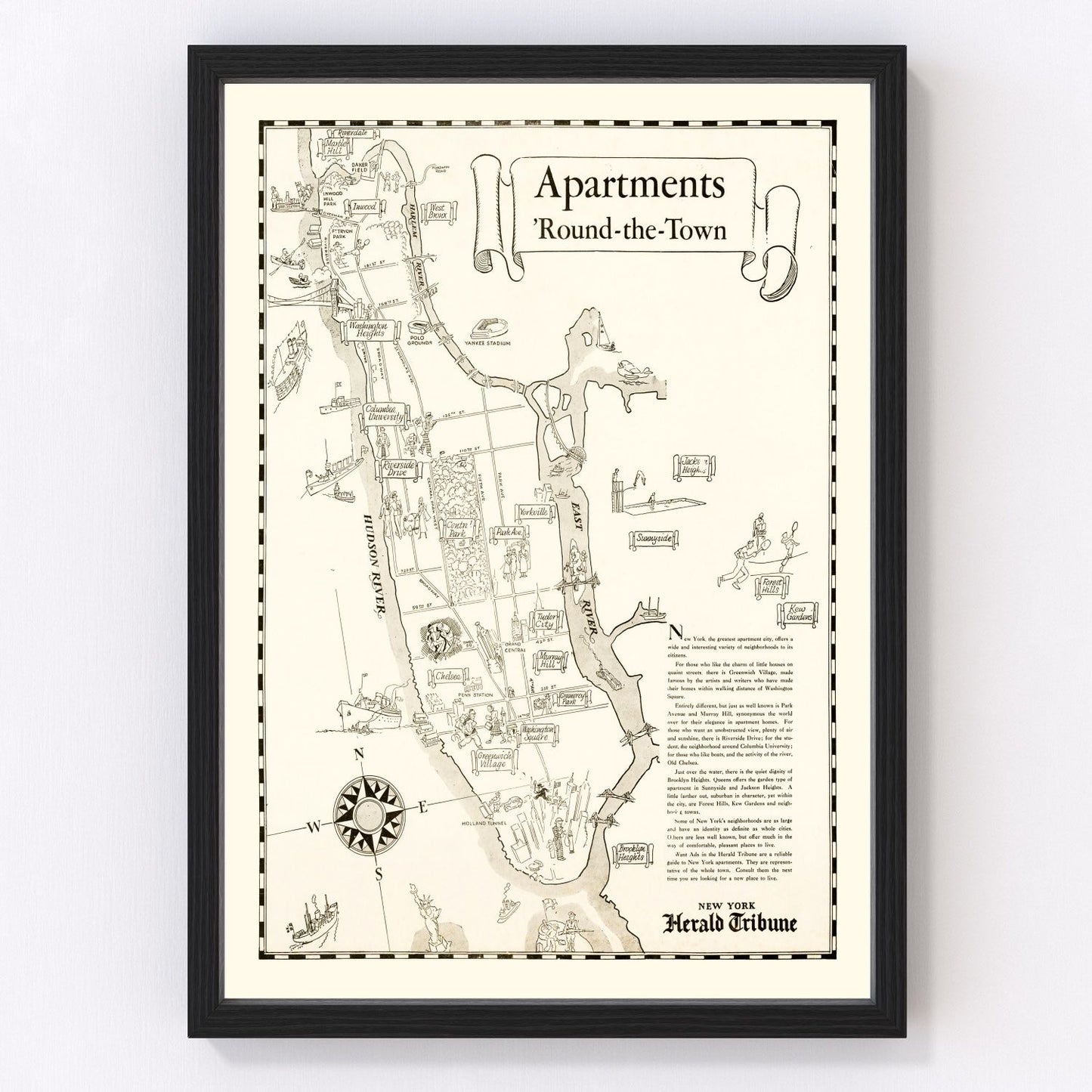 vintage map of Manhattan, New York, 1935