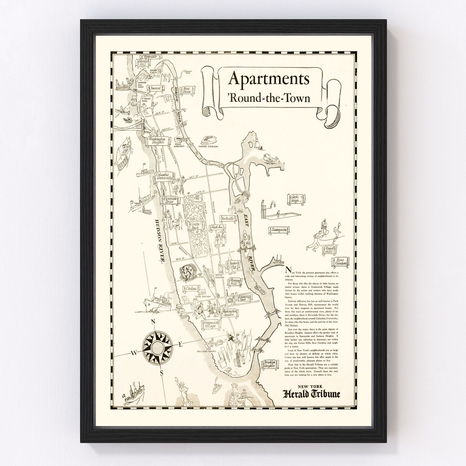 vintage map of Manhattan, New York, 1935