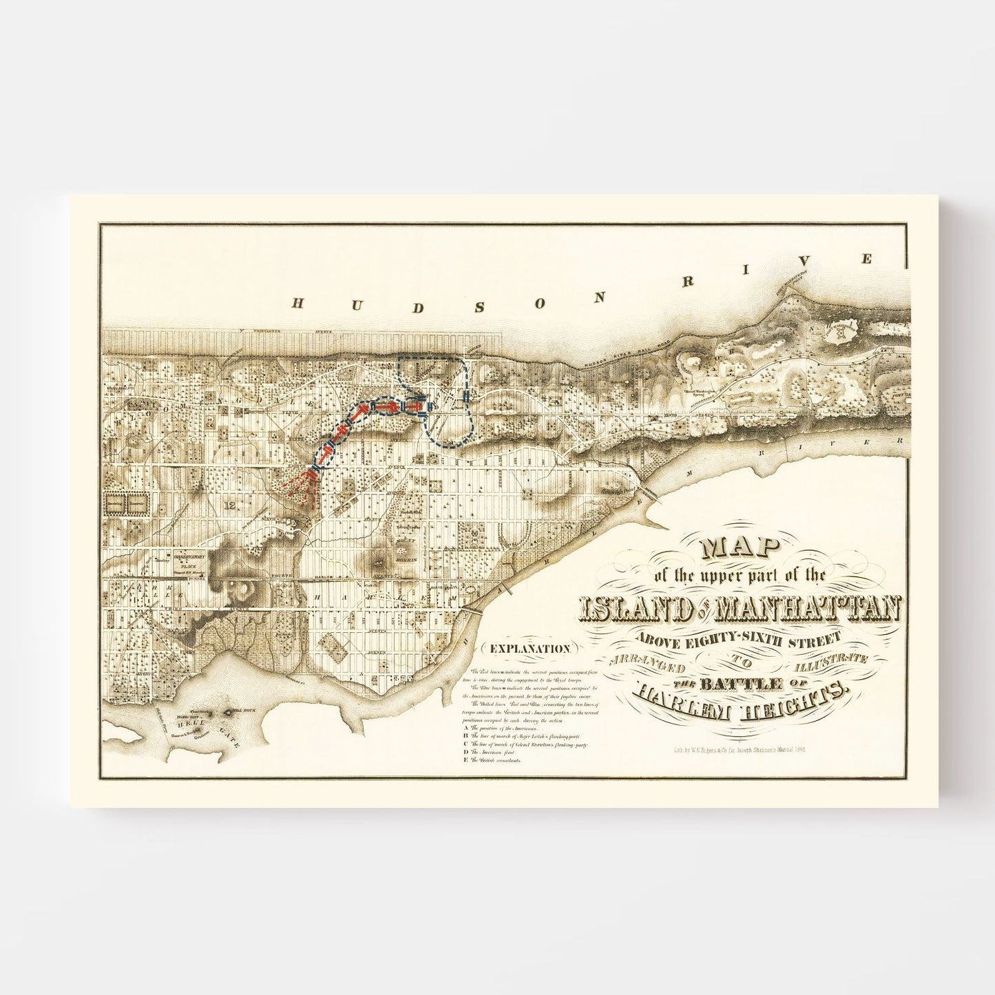Vintage Map of Manhattan, New York, 1868