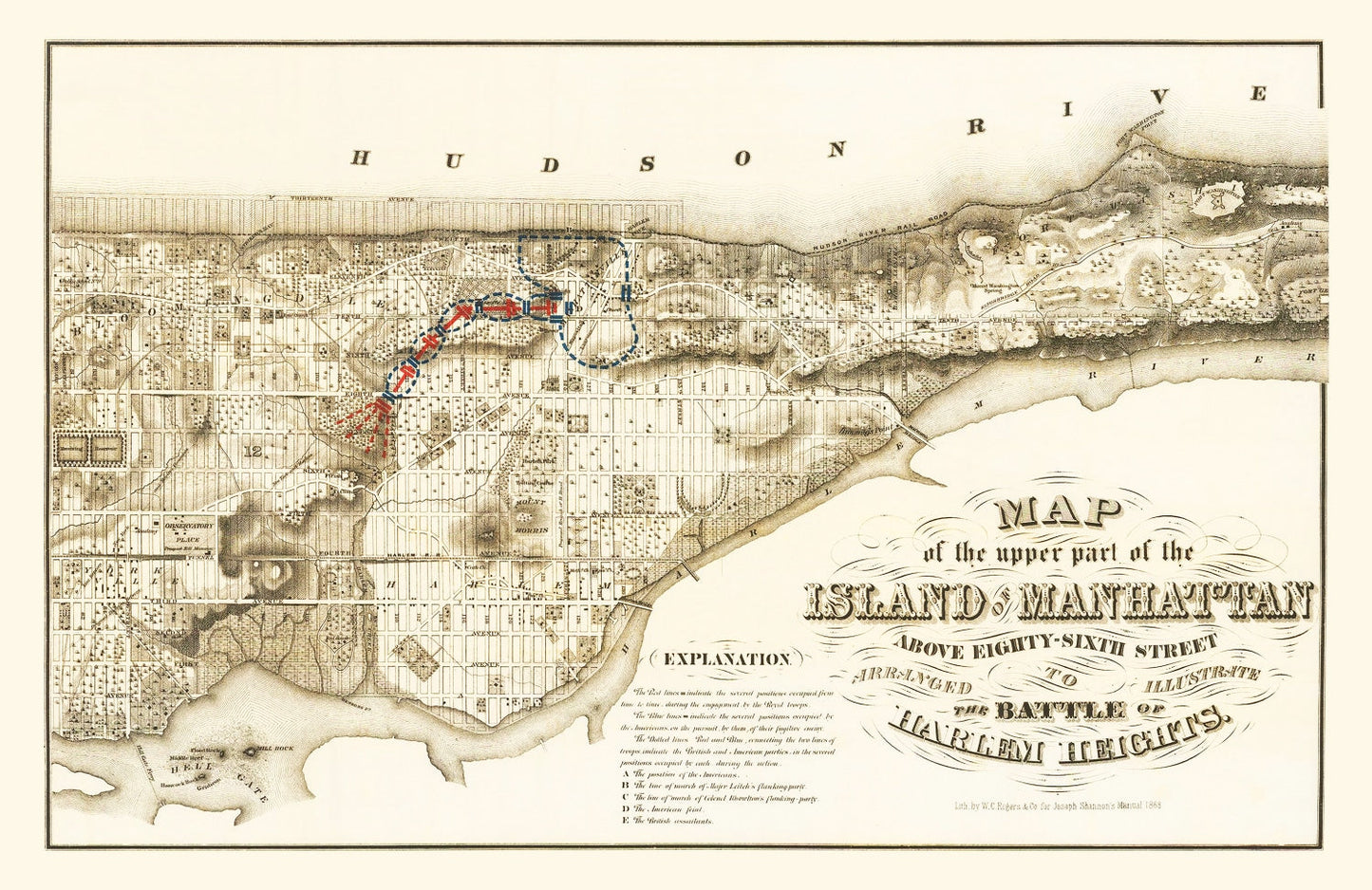 Vintage Map of Manhattan, New York, 1868