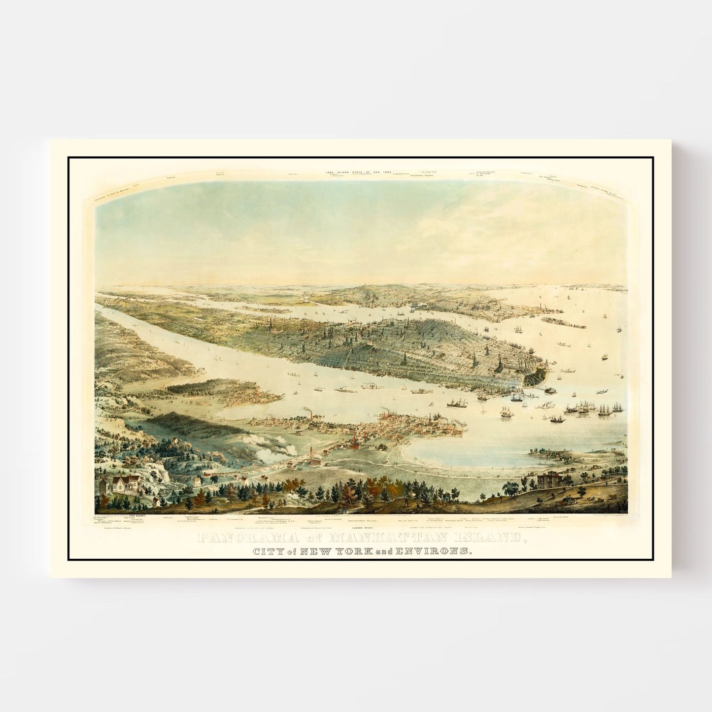 Vintage Map of Manhattan Island, New York, 1854