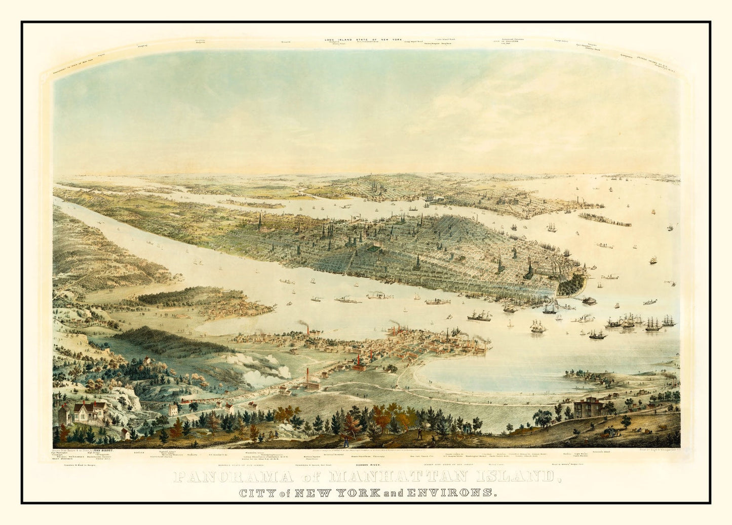 Vintage Map of Manhattan Island, New York, 1854
