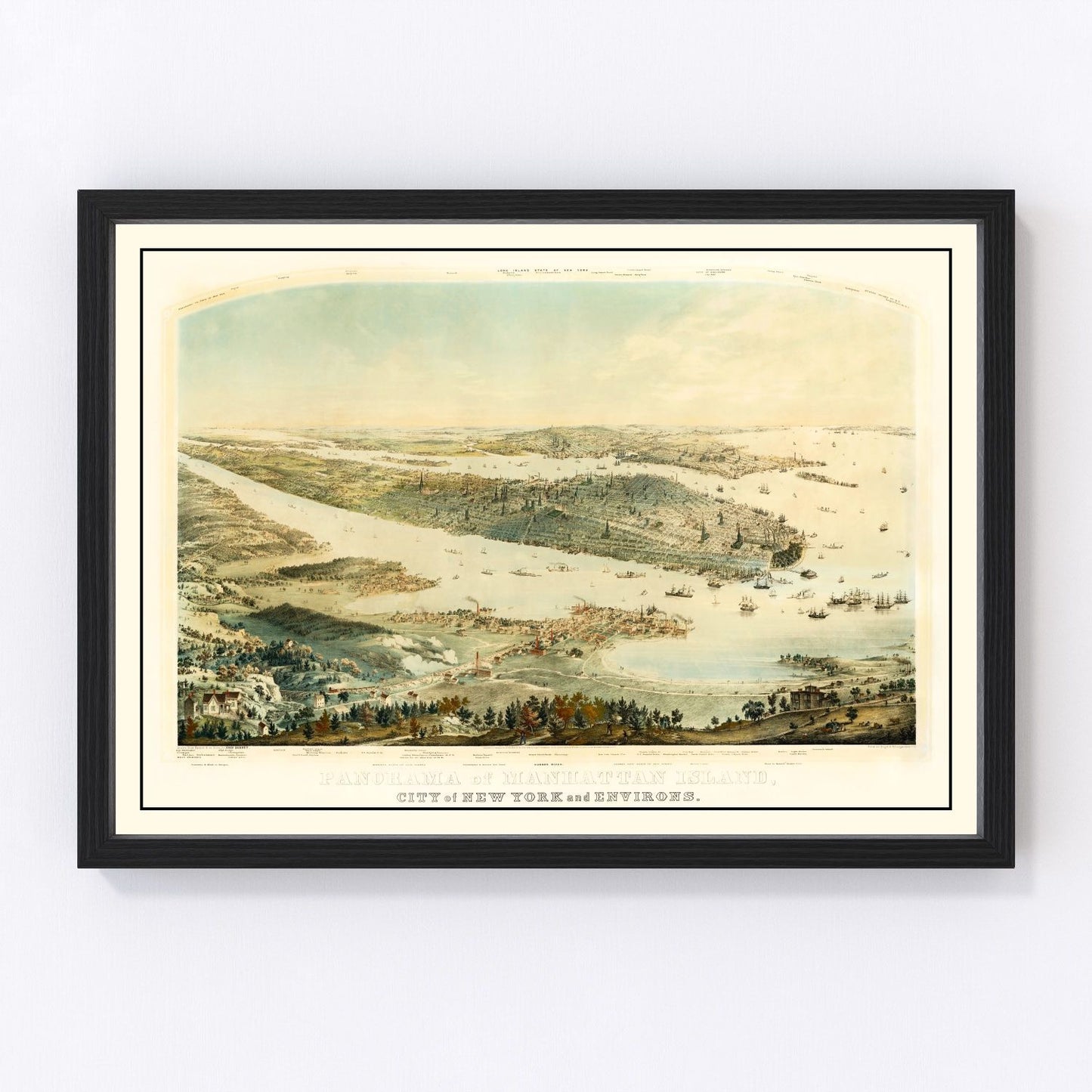 Vintage map of Manhattan Island, New York, 1854