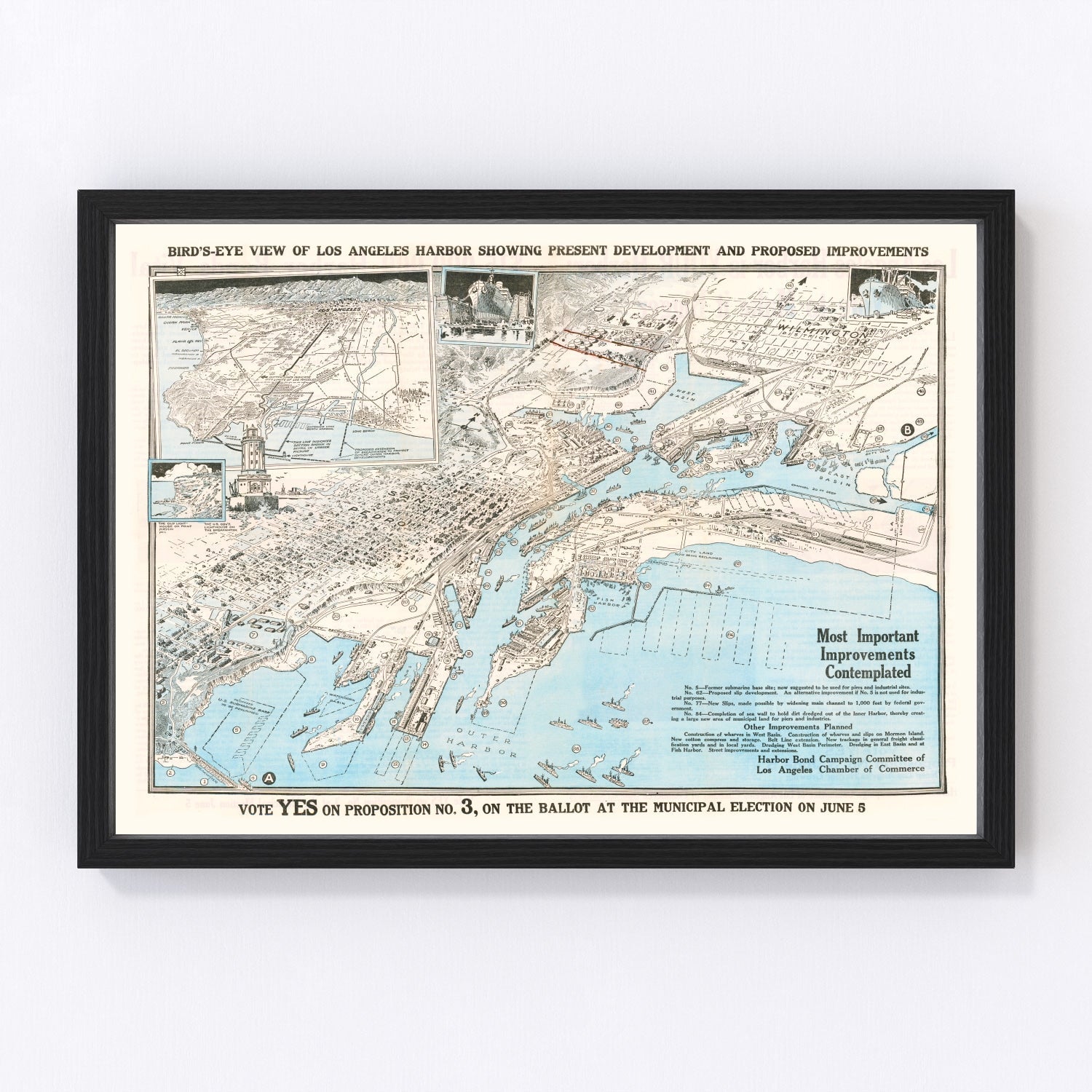 vintage map of Los Angeles Harbor, California, 1923