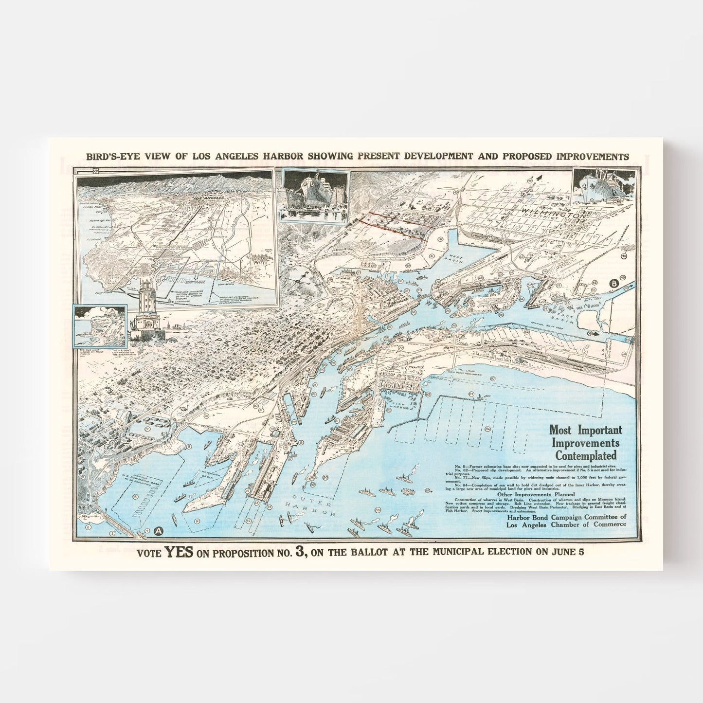 Vintage Map of Los Angeles Harbor, California, 1923
