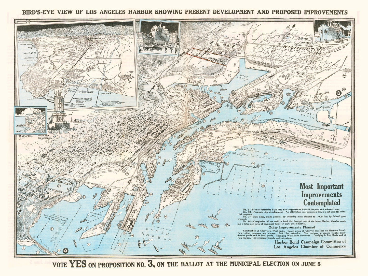 Vintage Map of Los Angeles Harbor, California, 1923