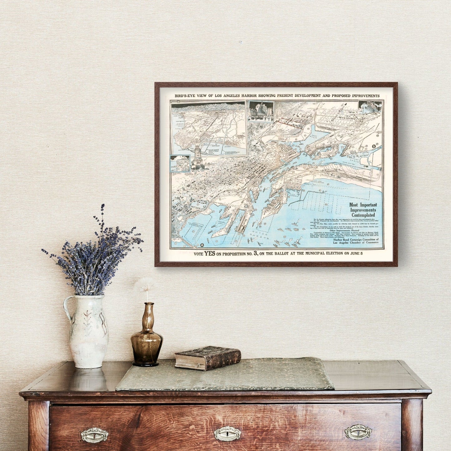 Vintage Map of Los Angeles Harbor, California, 1923