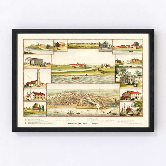 Vintage restored map of Chicago, Illinois, 1893, Cook County Columbian Exposition