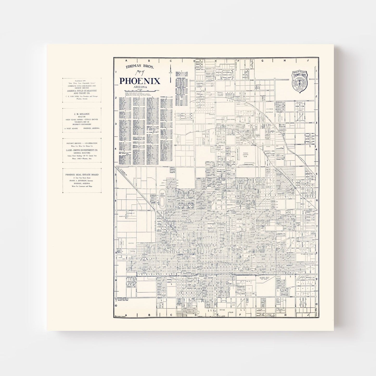 Vintage Map of Phoenix, Arizona, 1920
