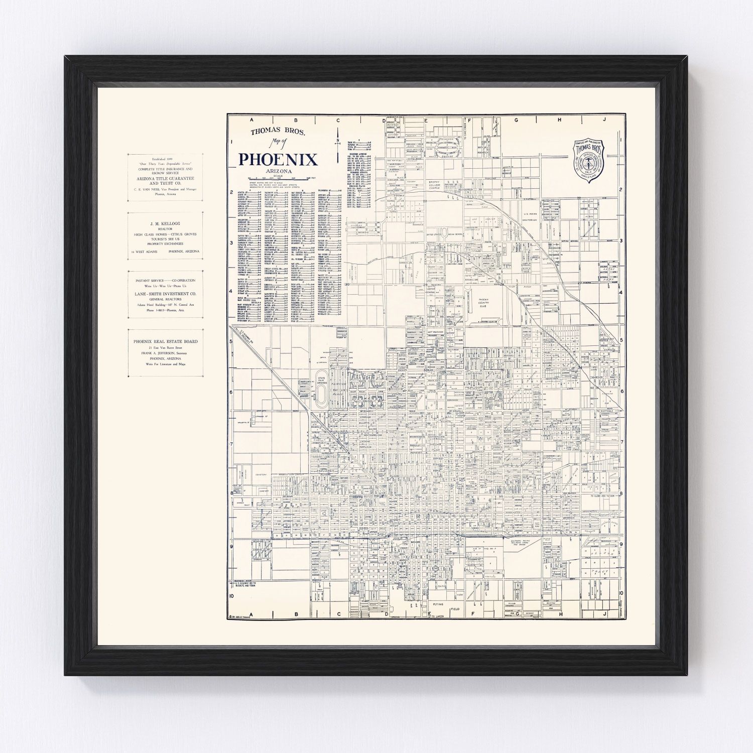vintage map of Phoenix, Arizona, 1920