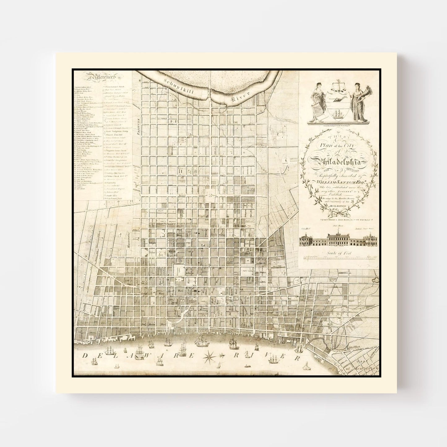 Vintage Map of Philadelphia, Pennsylvania, 1819