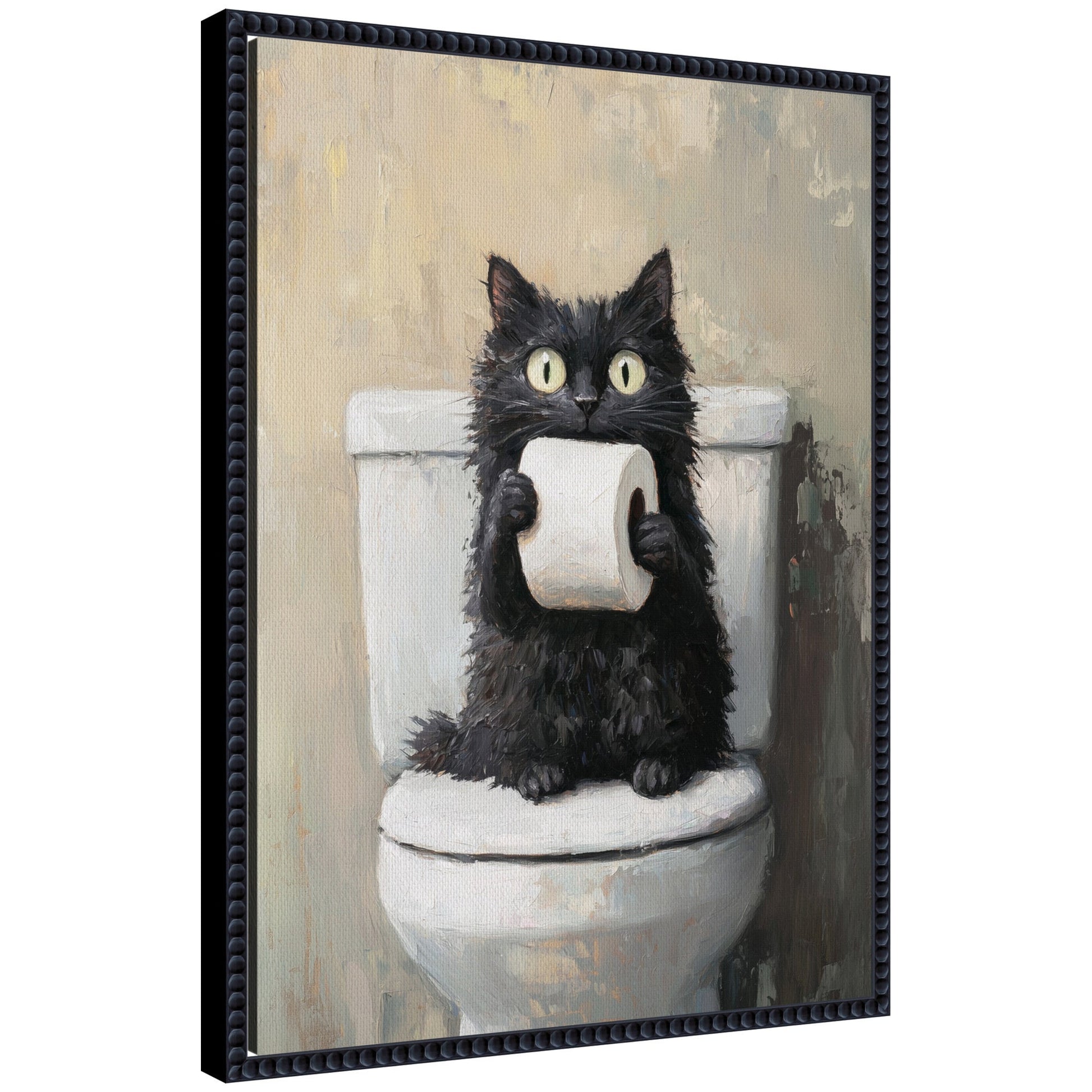 Funny black cat bathroom framed canvas wall art