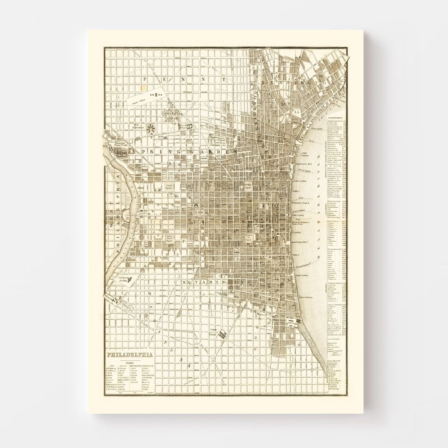 Vintage Map of Philadelphia, Pennsylvania, 1846