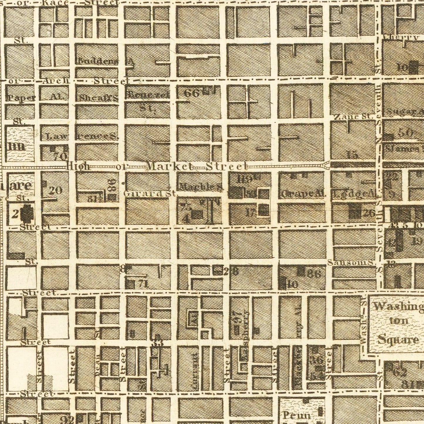 Vintage Map of Philadelphia, Pennsylvania, 1846