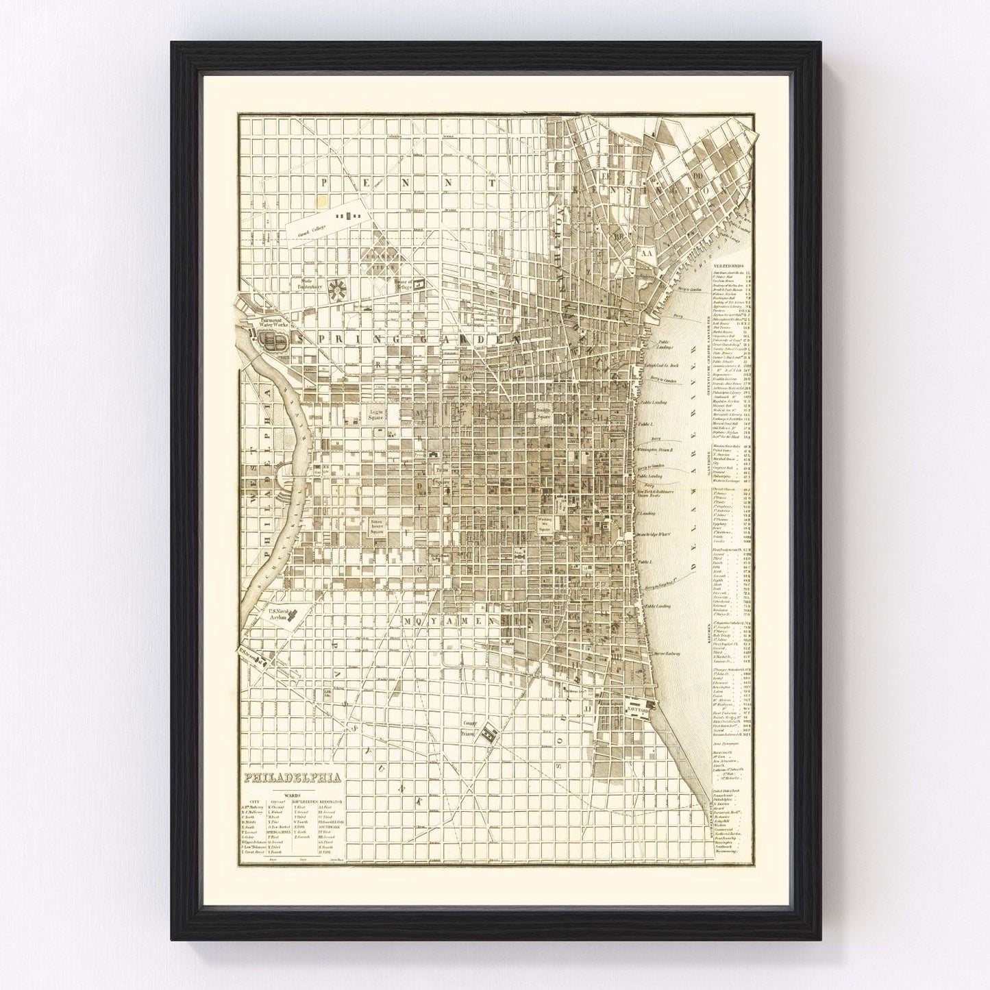 vintage map of Philadelphia, Pennsylvania, 1846