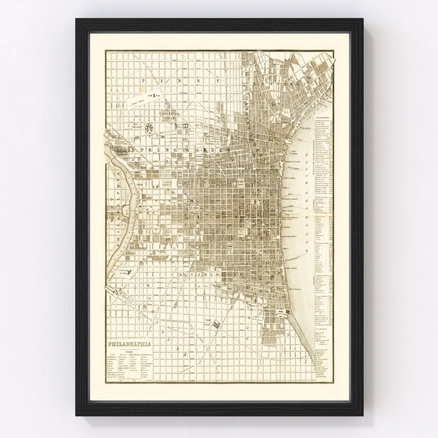 vintage map of Philadelphia, Pennsylvania, 1846