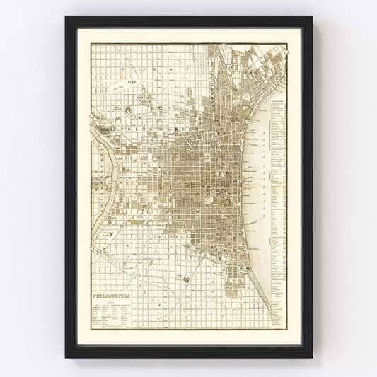 vintage map of Philadelphia, Pennsylvania, 1846