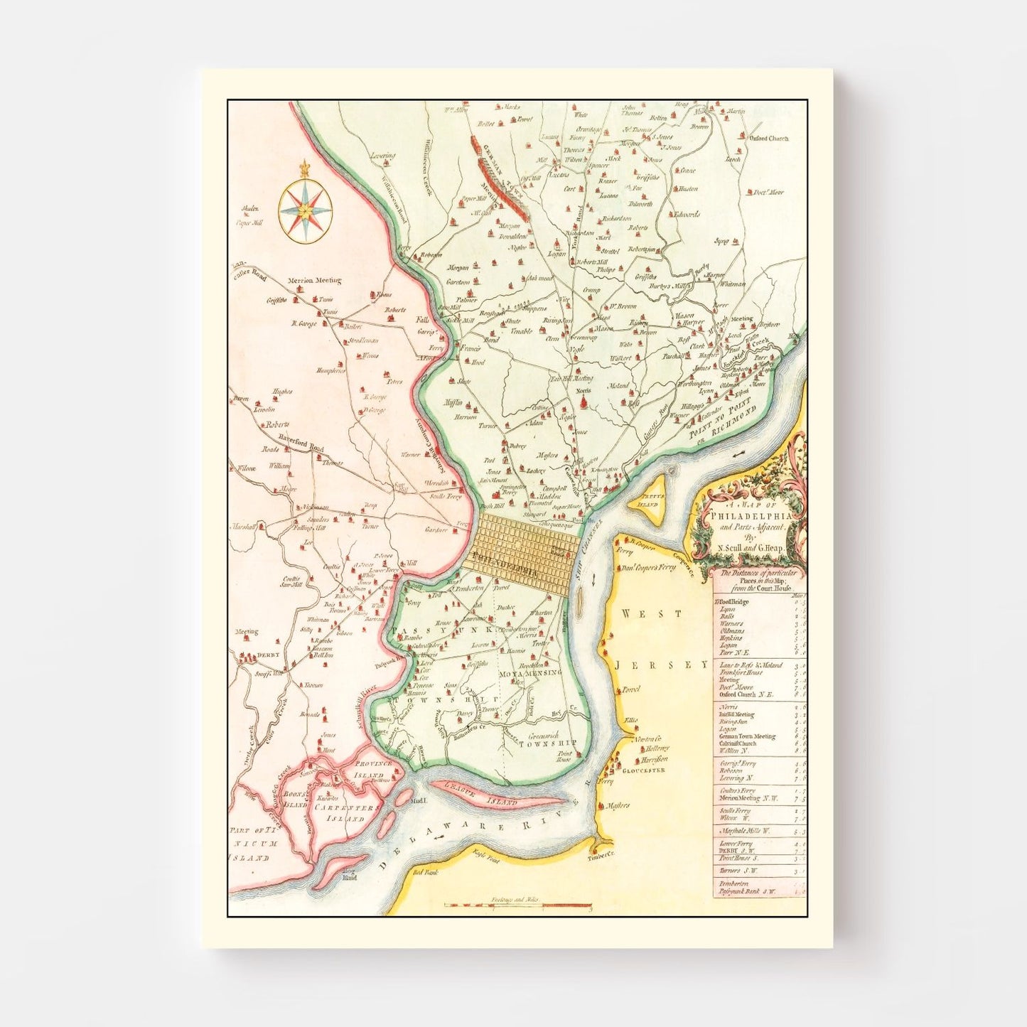 Vintage Map of Philadelphia, Pennsylvania, 1753