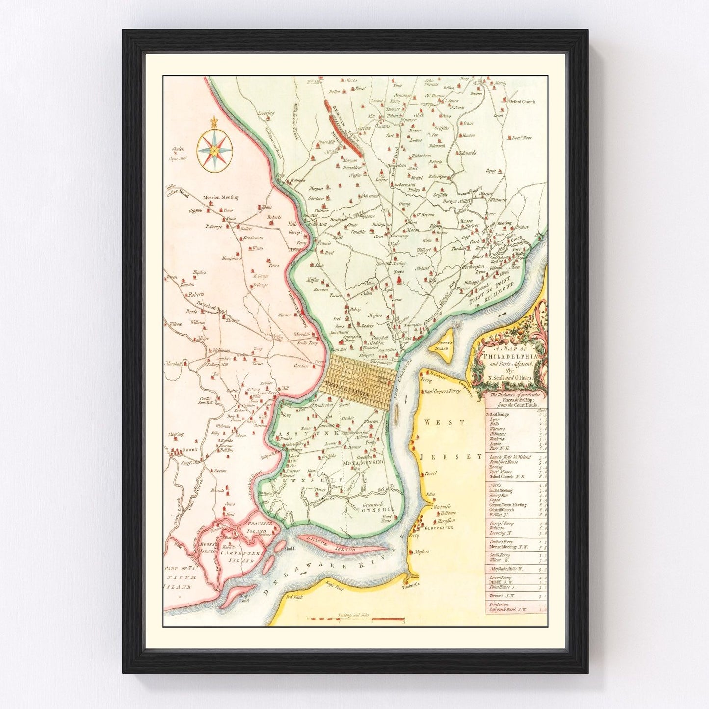 vintage map of Philadelphia, Pennsylvania, 1753