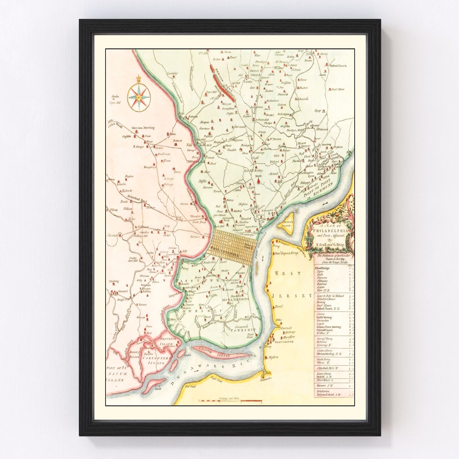 vintage map of Philadelphia, Pennsylvania, 1753