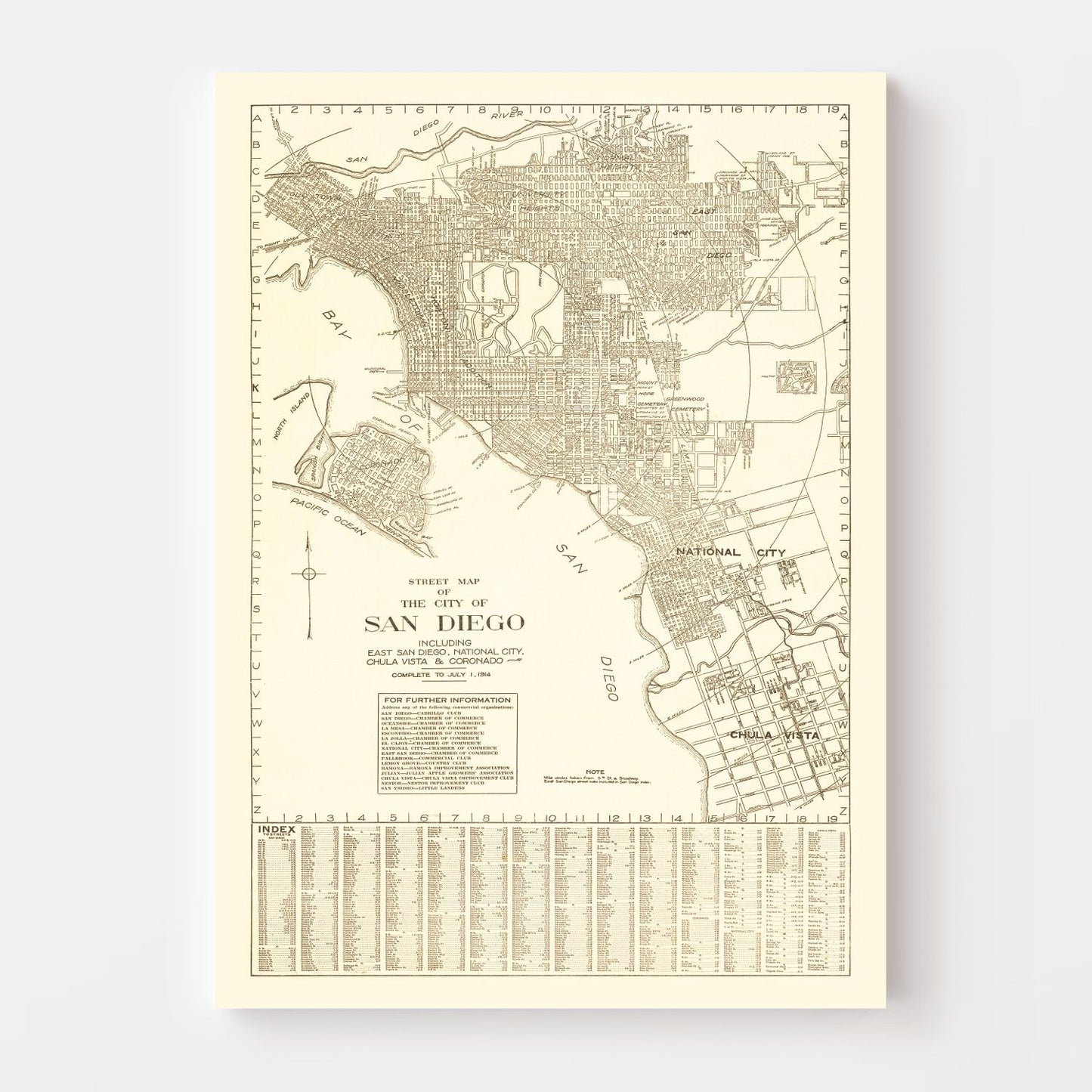 Vintage Map of San Diego, California, 1914 II