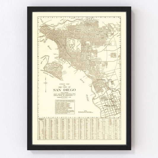 vintage map of San Diego, California, 1914