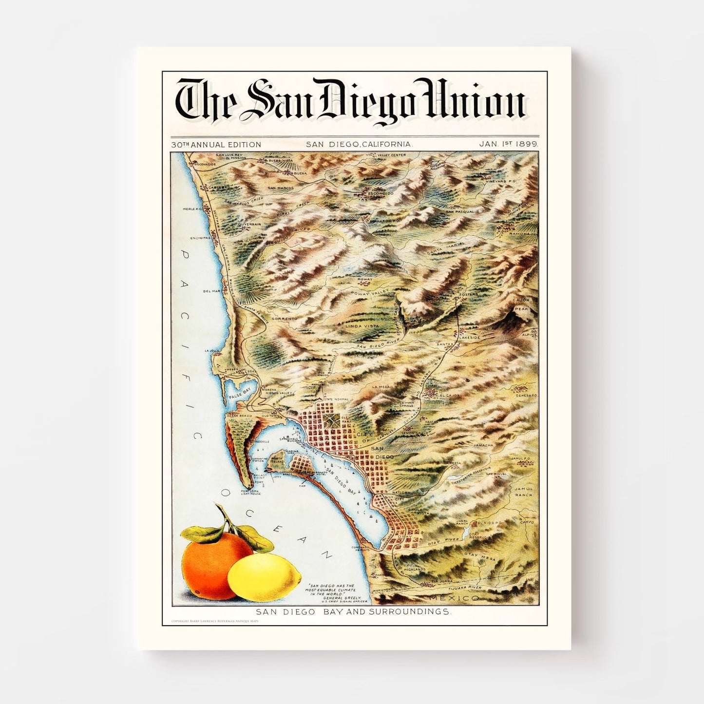 Vintage Map of San Diego Bay, California, 1899
