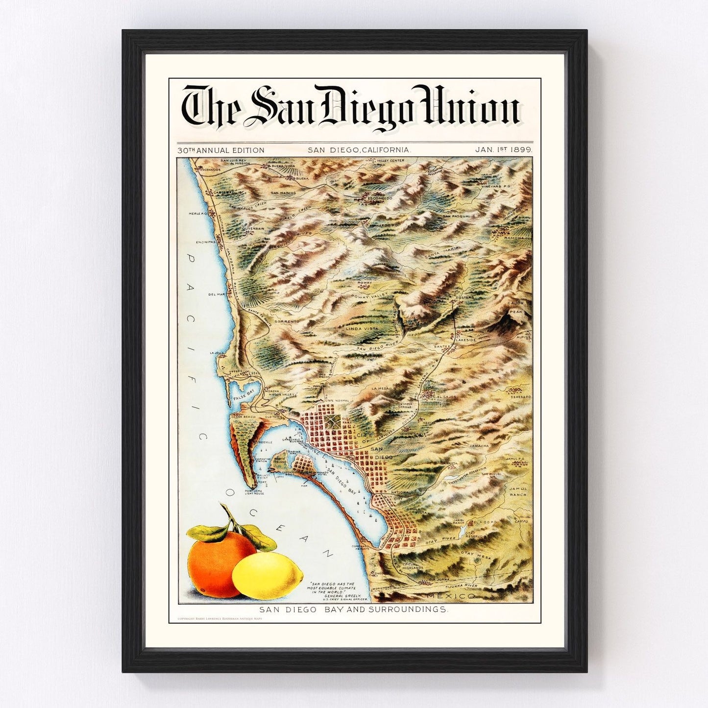 vintage map of San Diego Bay, California, 1899