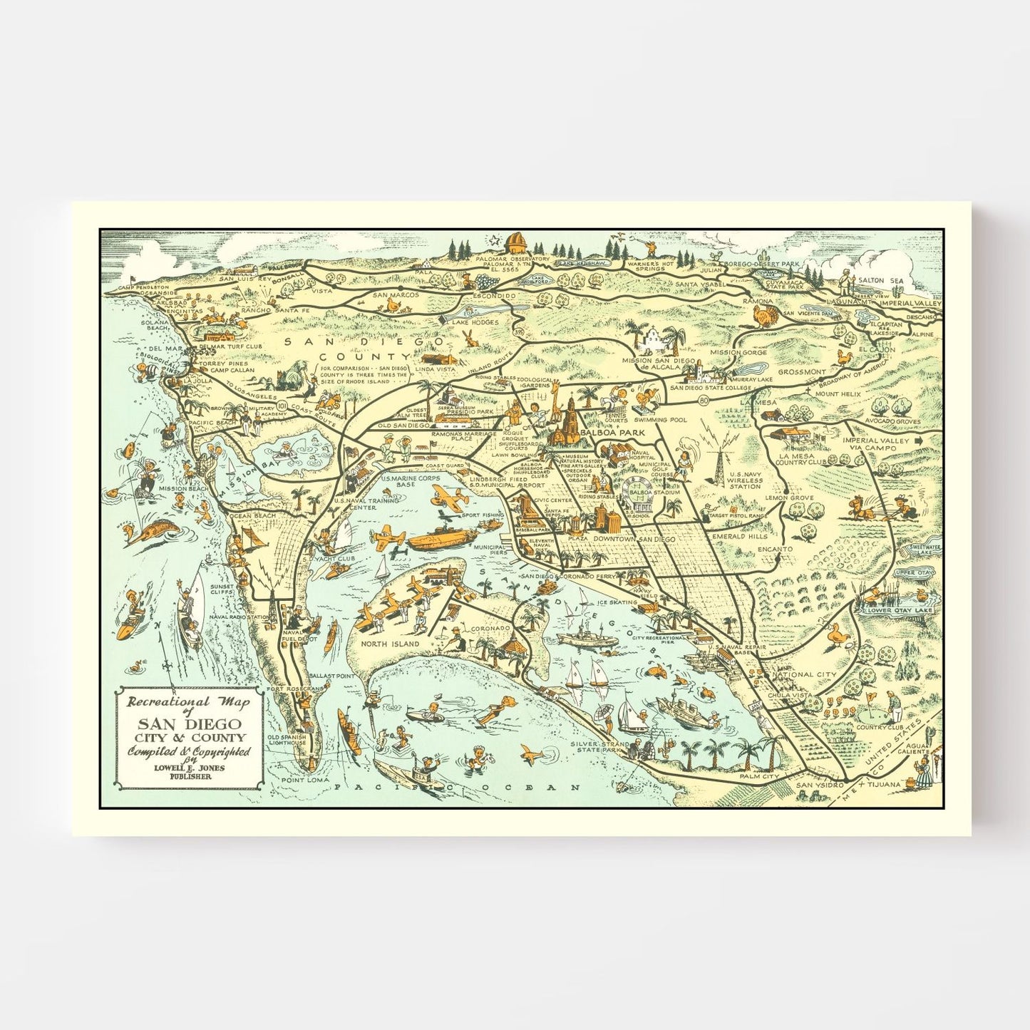Vintage Map of San Diego County, California, 1935 II