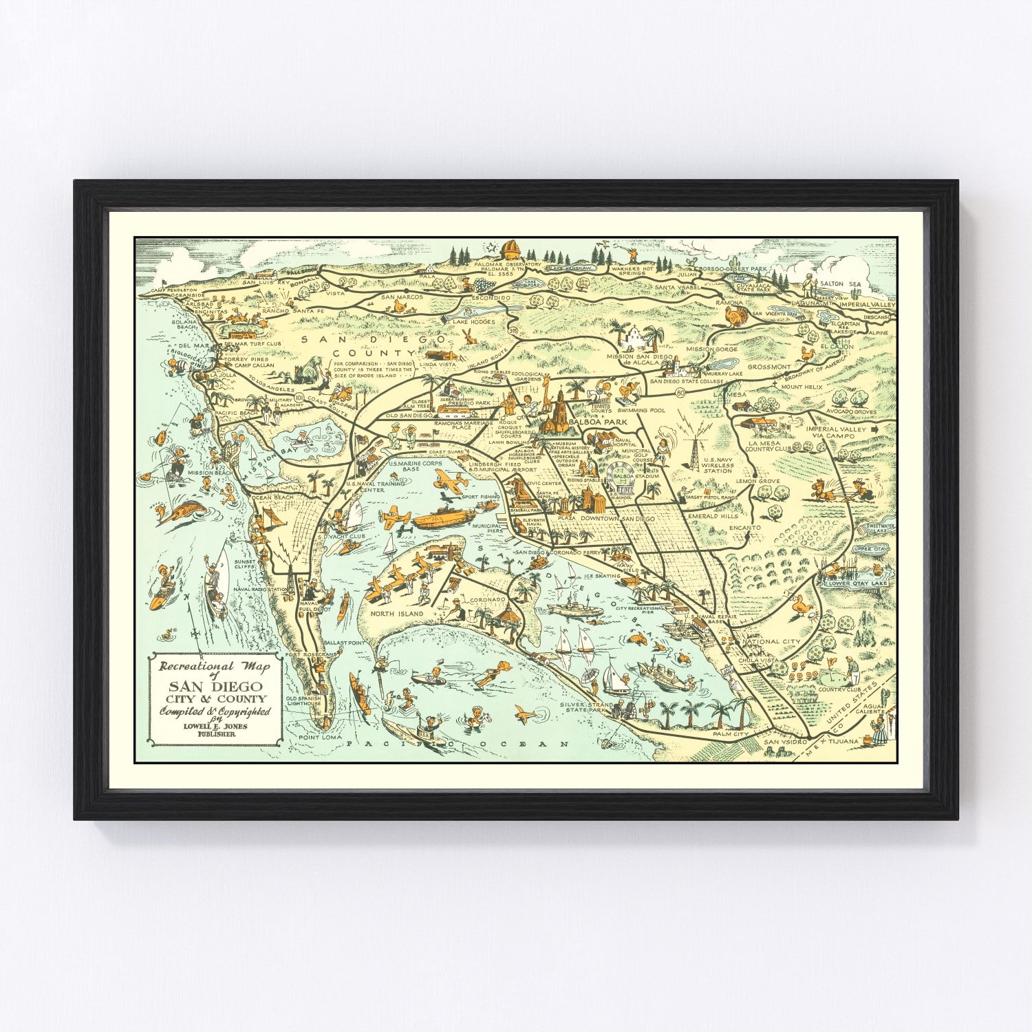 vintage map of San Diego County, California, 1935