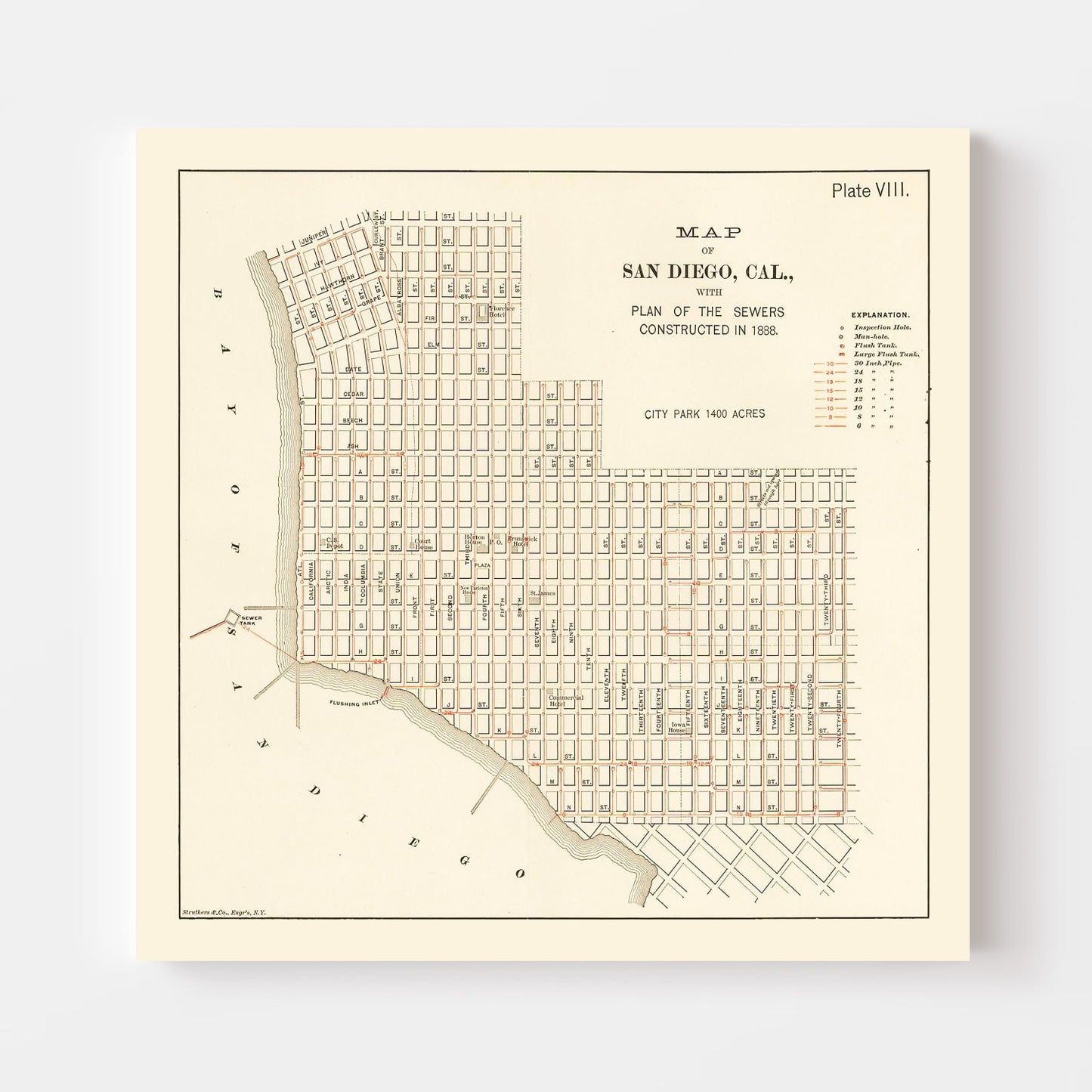 Vintage Map of San Diego, California, 1891 II