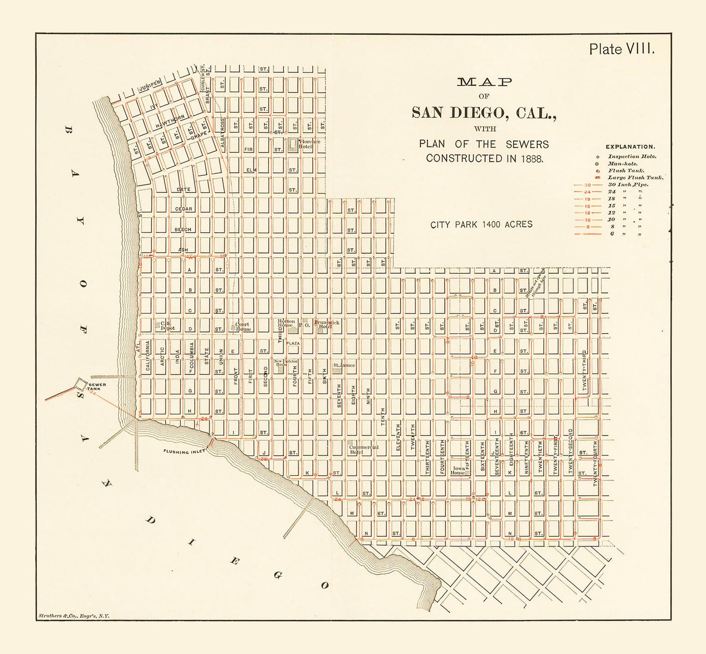Vintage Map of San Diego, California, 1891 II