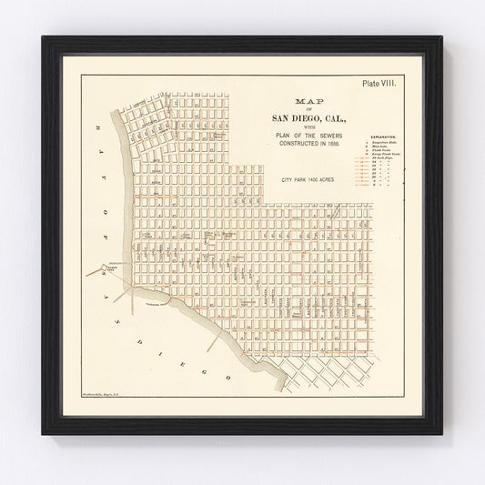 vintage map of San Diego, California, 1891