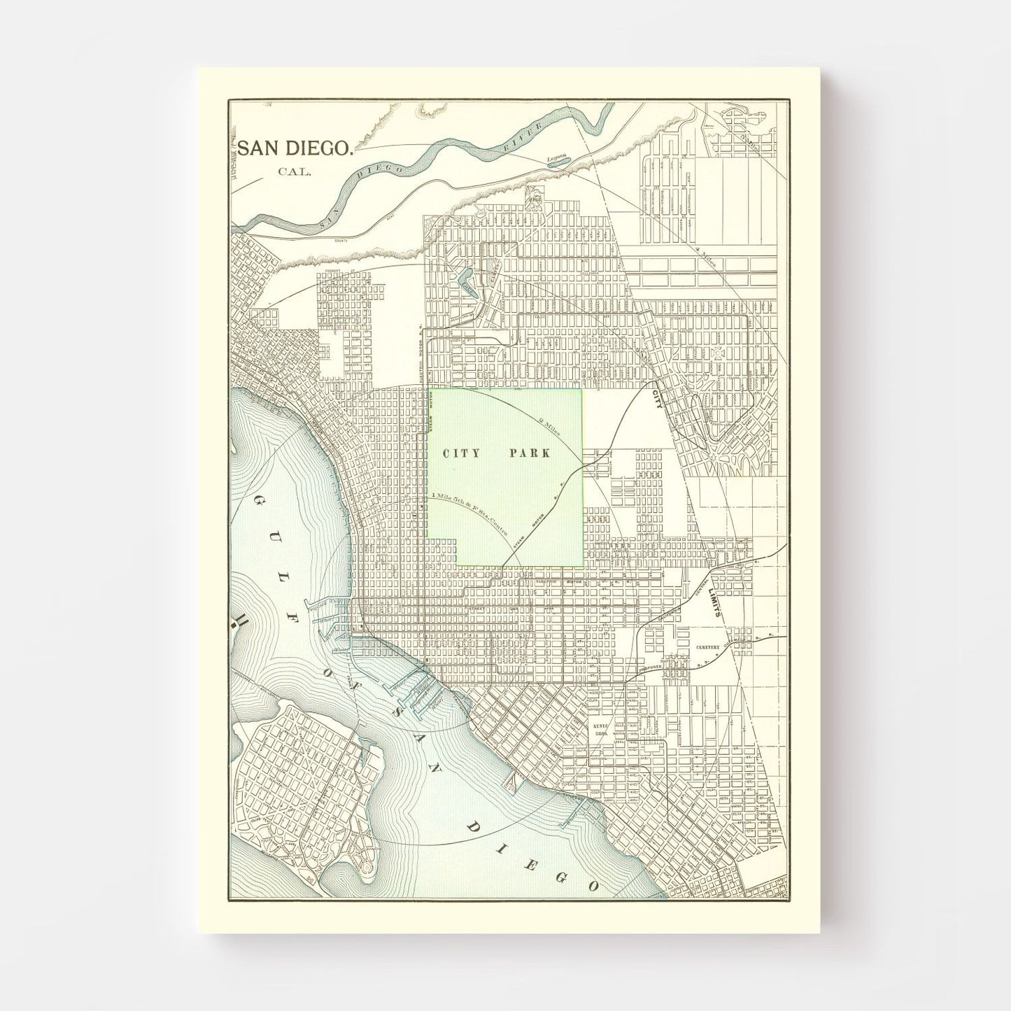 Vintage Map of San Diego, California, 1912 II