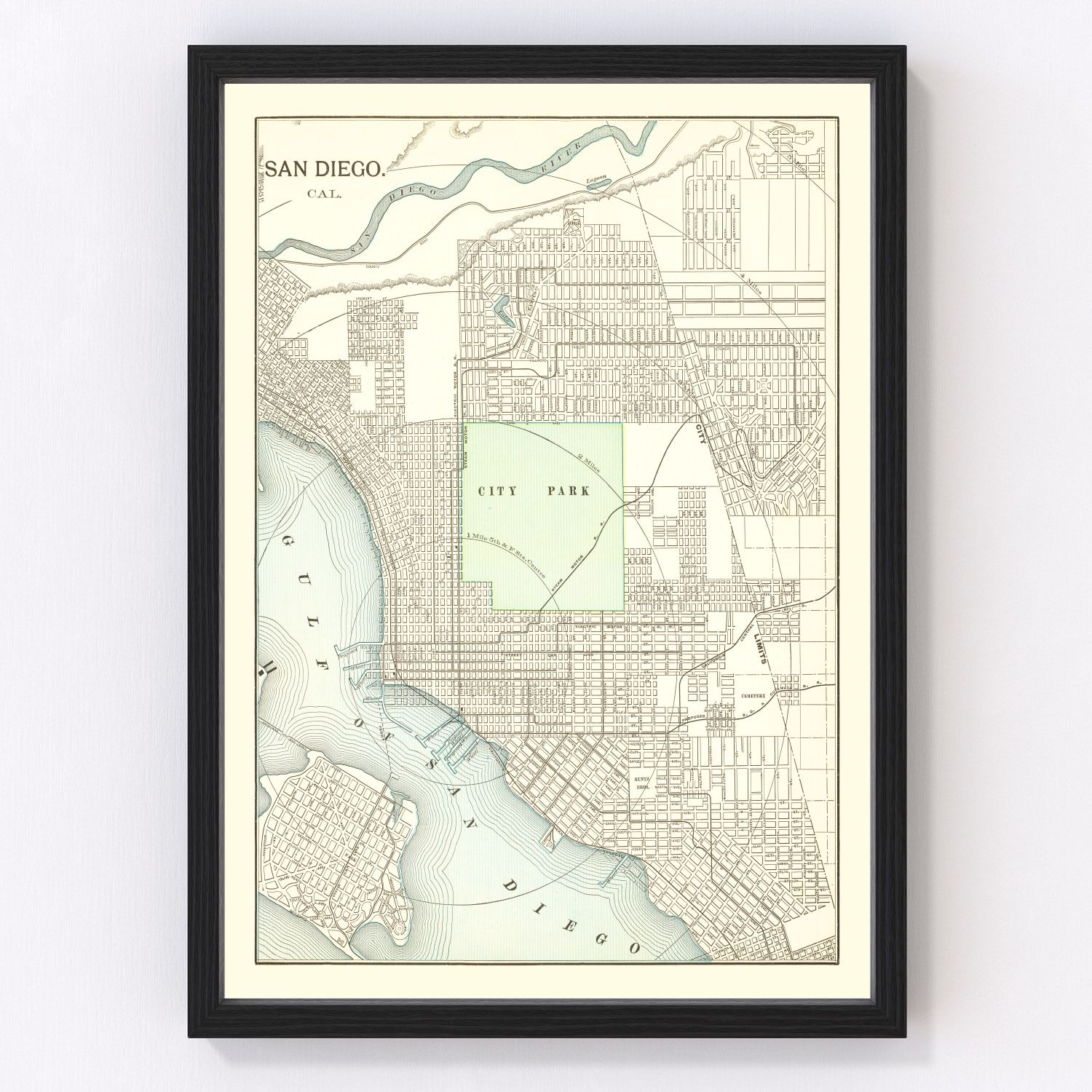 vintage map of San Diego, California, 1912