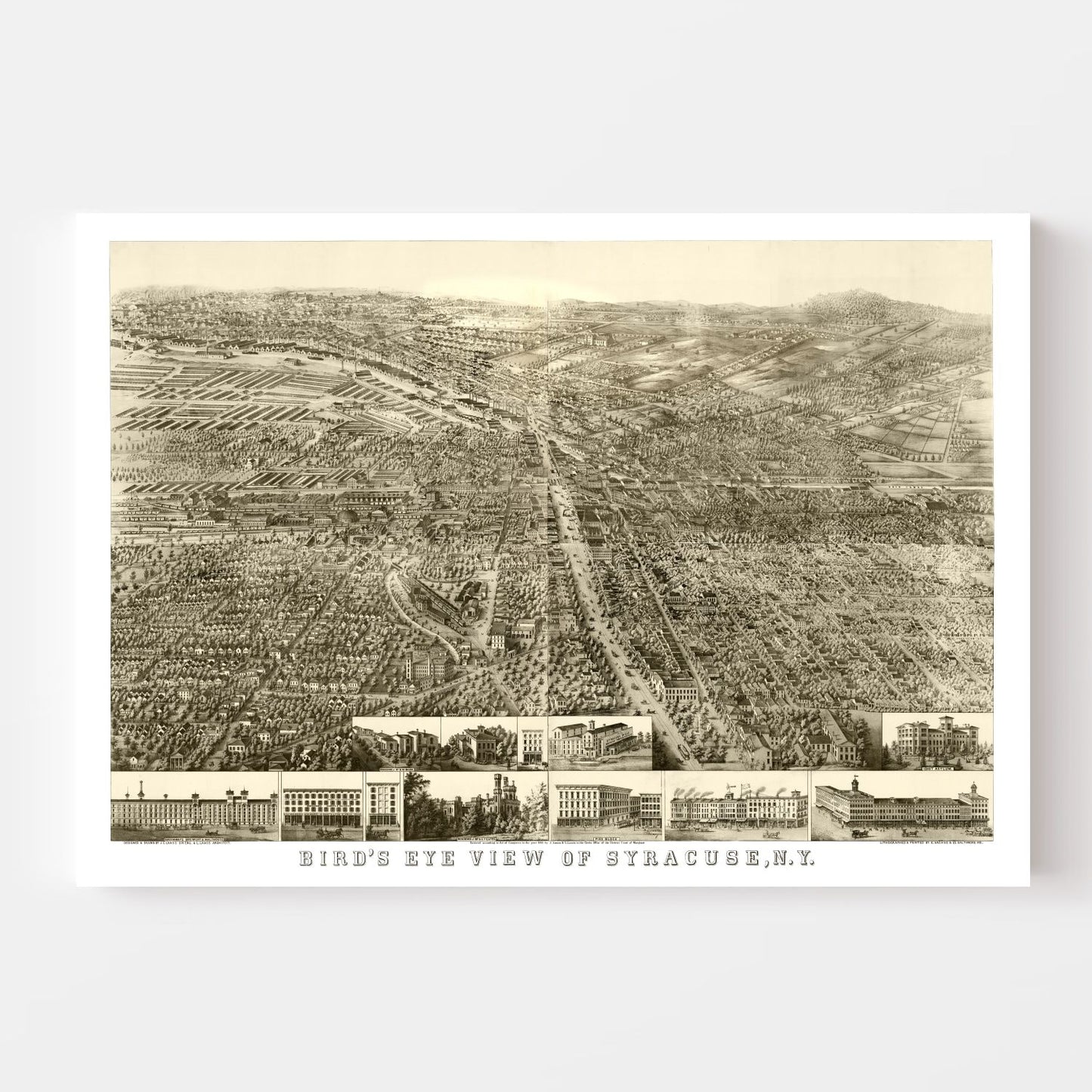 Vintage Map of Syracuse, New York, 1868