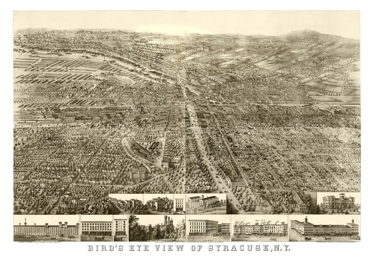 Vintage Map of Syracuse, New York, 1868