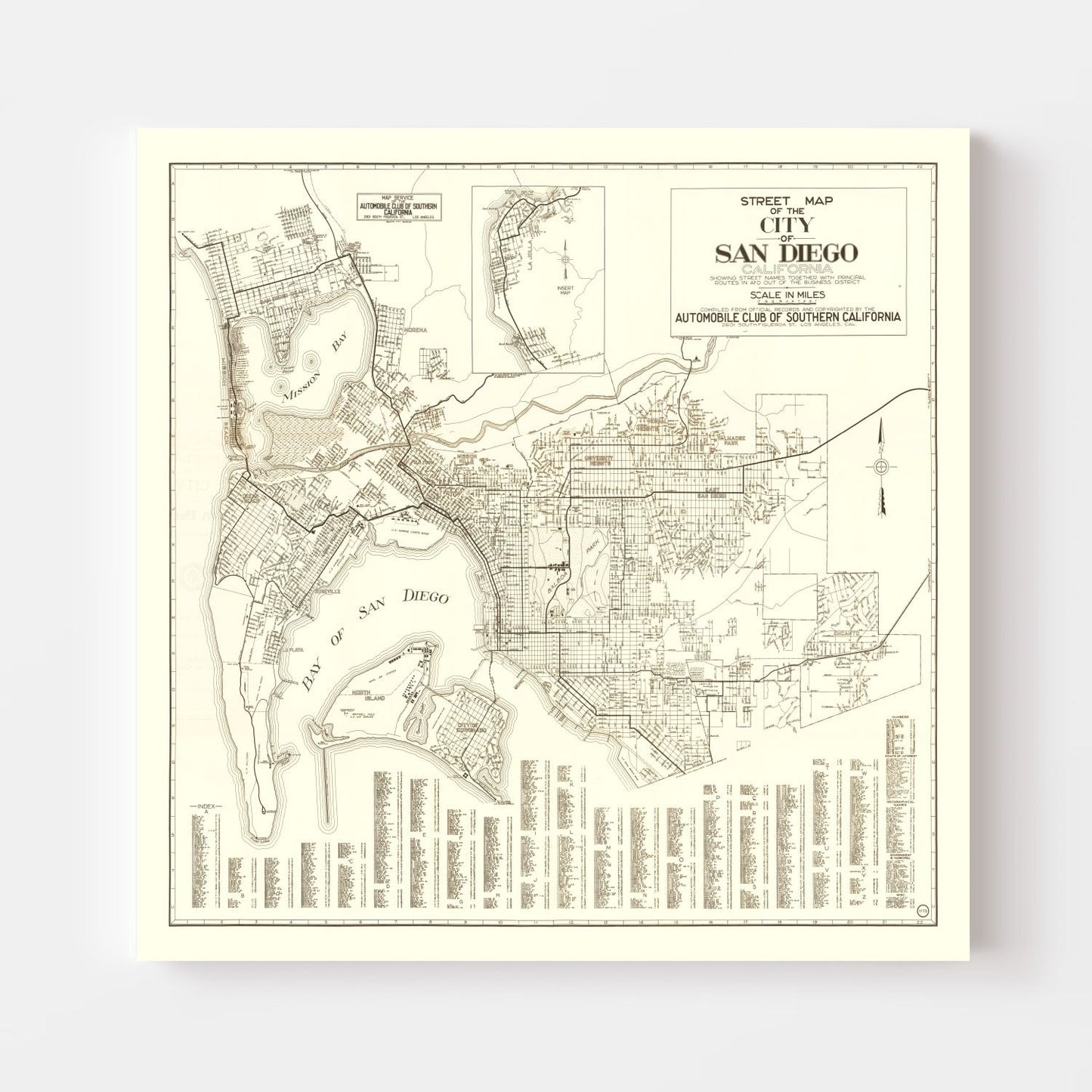 Vintage Map of San Diego, California, 1925