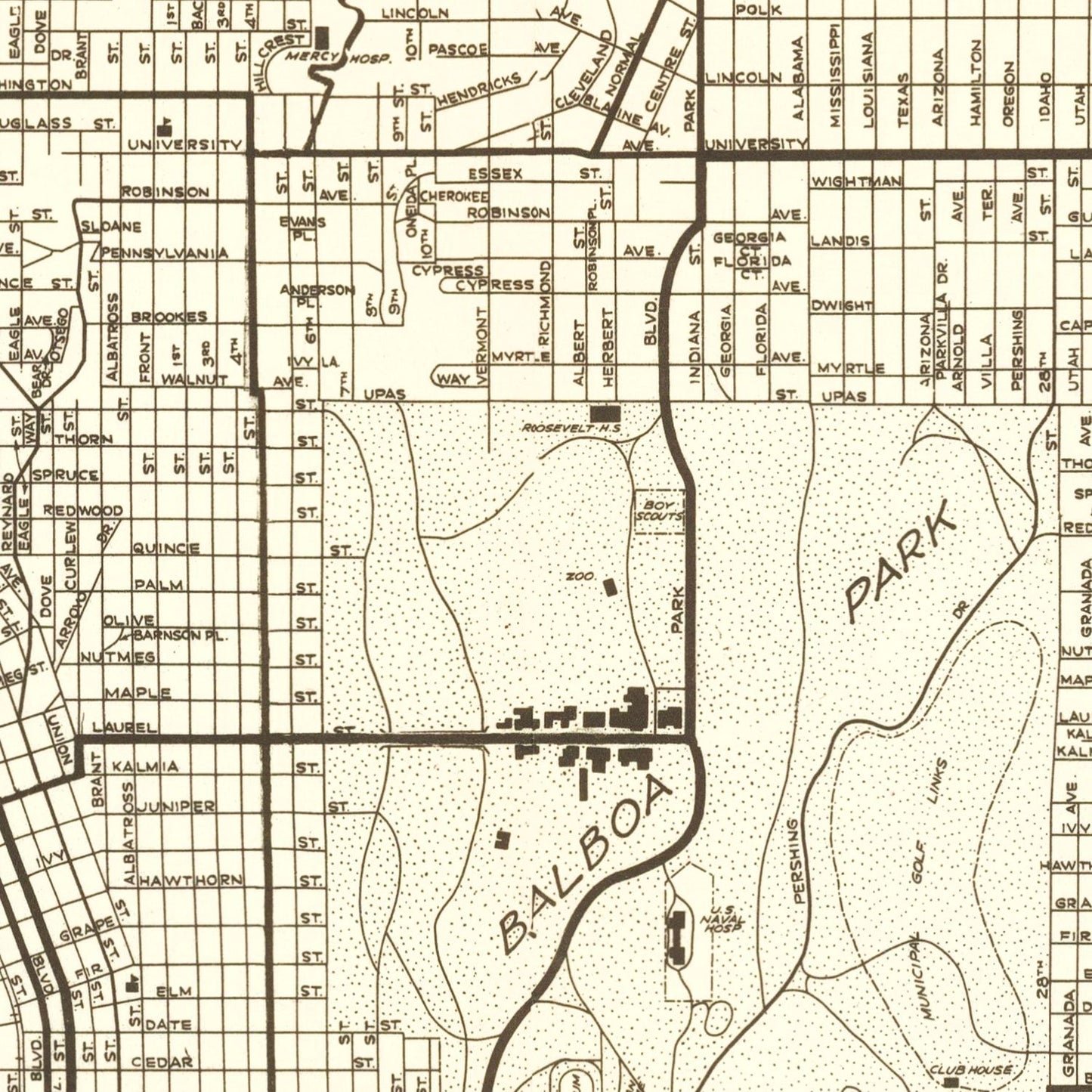 Vintage Map of San Diego, California, 1925