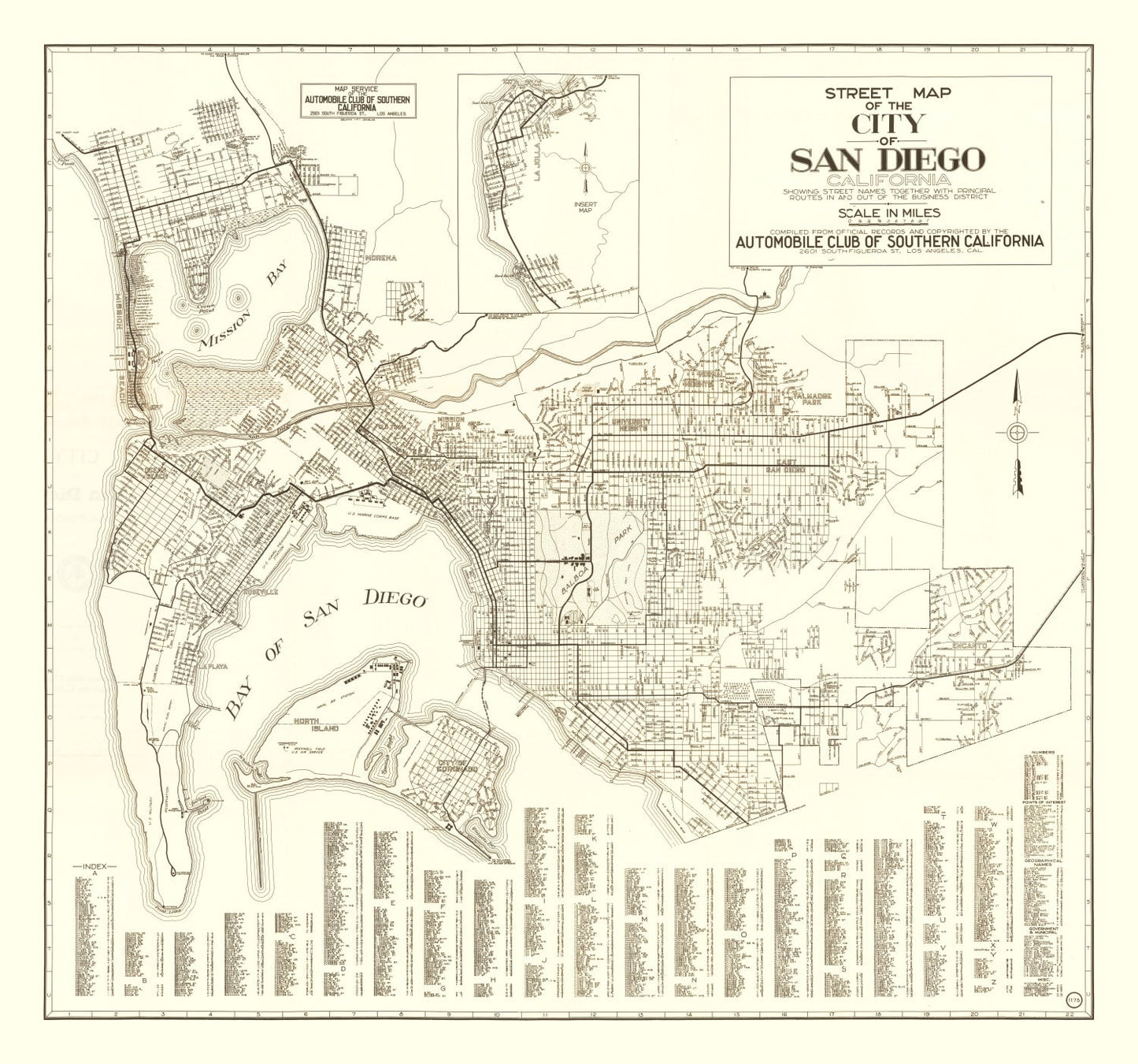 Vintage Map of San Diego, California, 1925