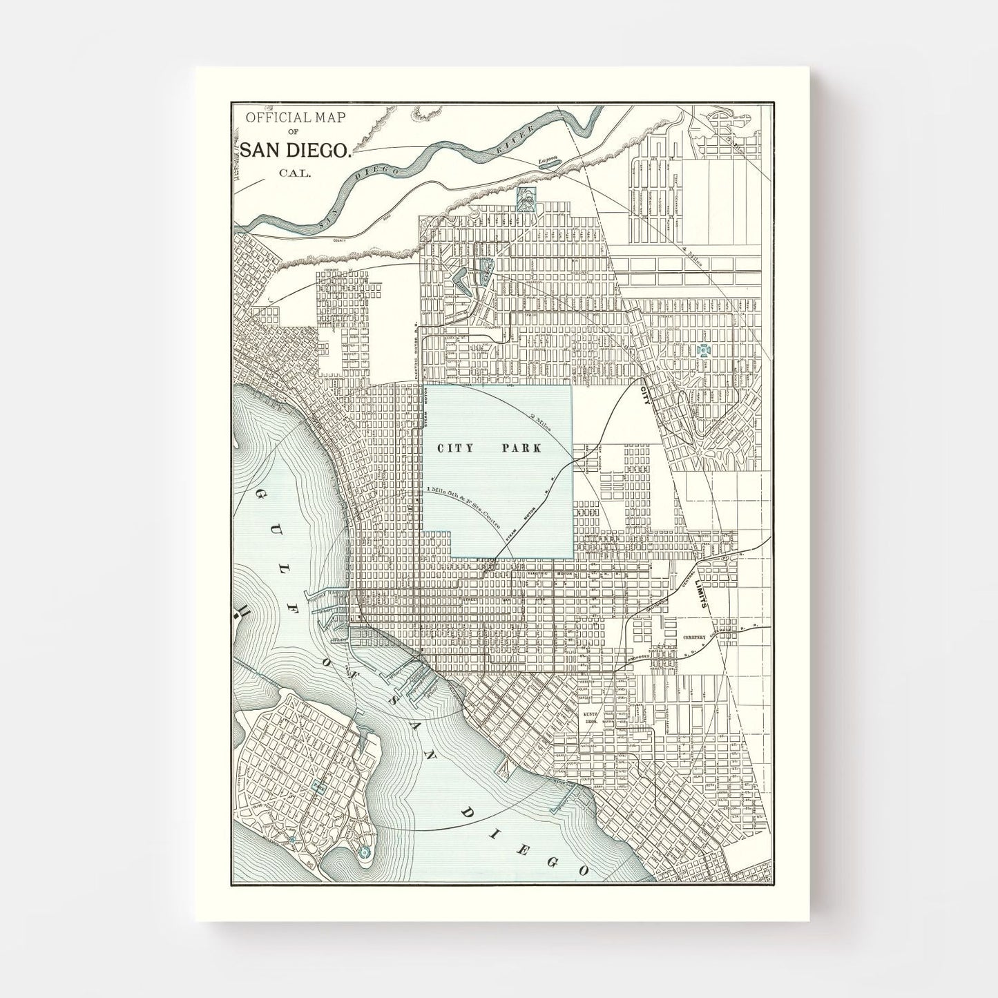Vintage Map of San Diego, California, 1893
