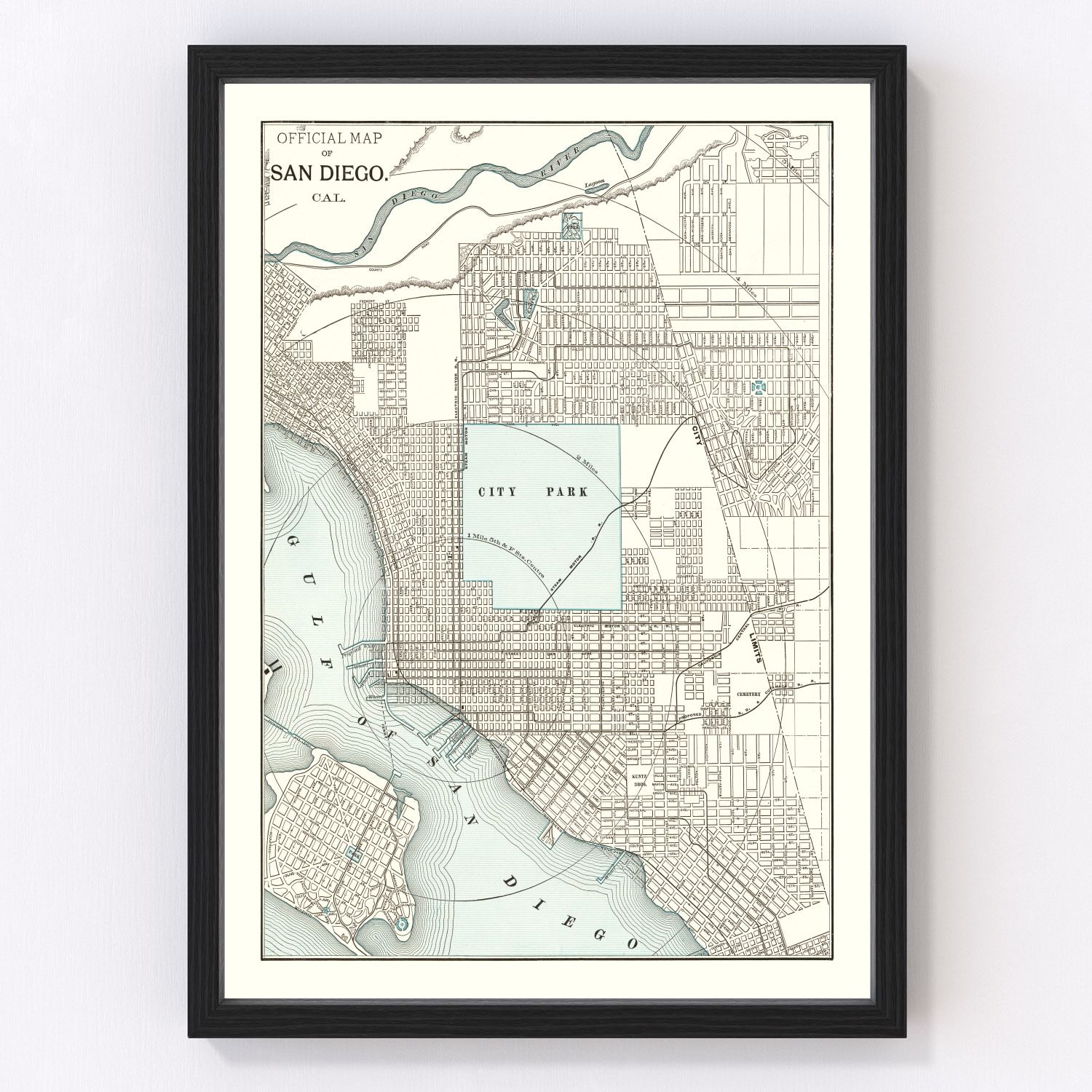 vintage map of San Diego, California, 1893