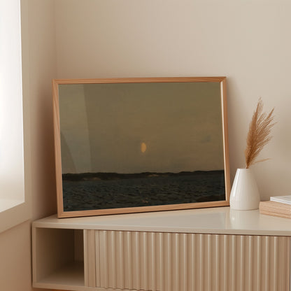 Moonrise Over Quiet Waters Minimalist Seascape Wall Art