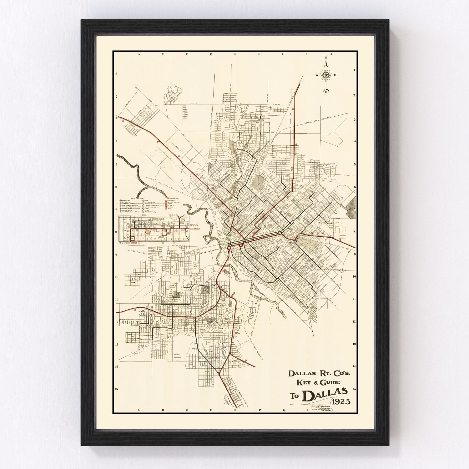vintage map of Dallas, Texas, 1925