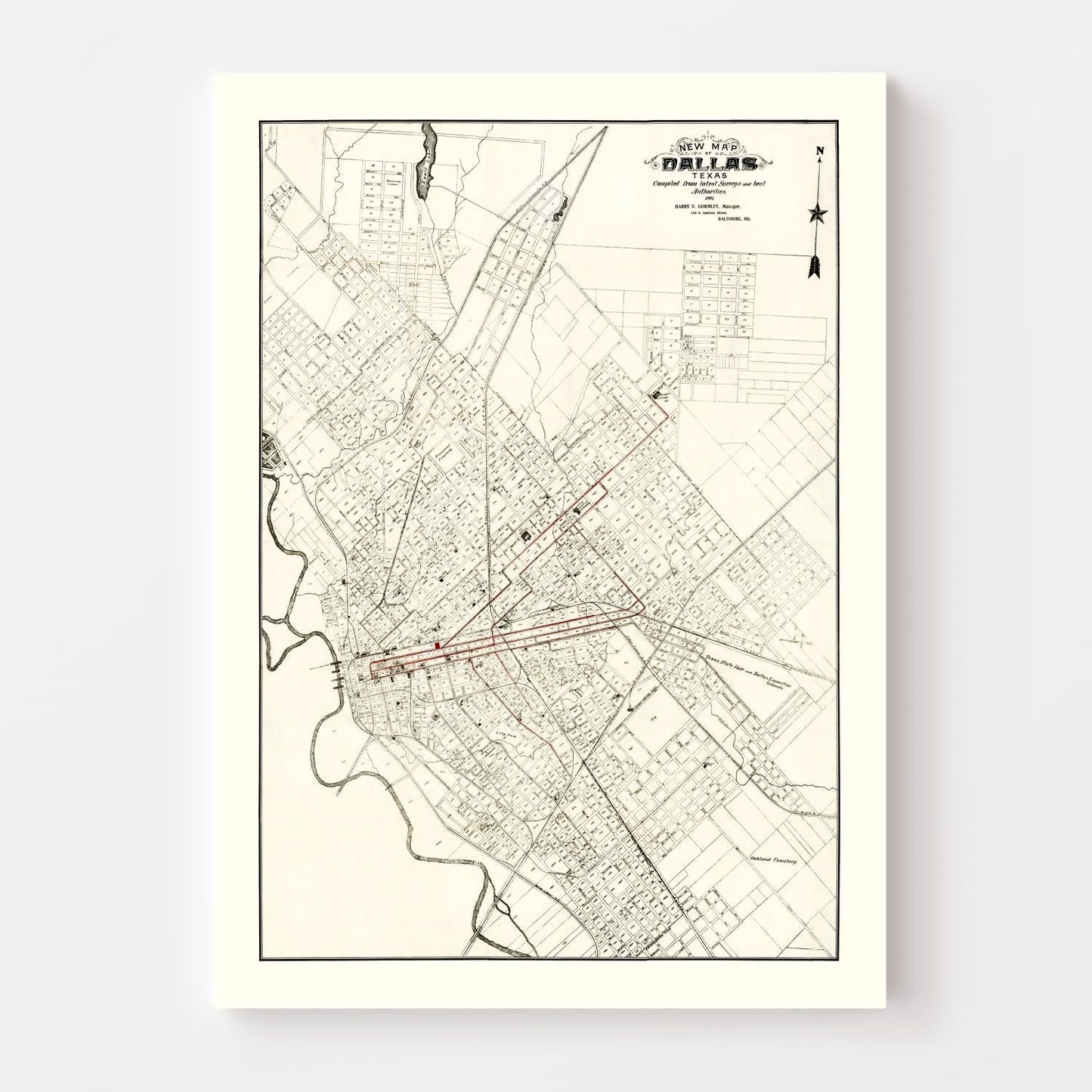 Vintage Map of Dallas, Texas, 1901