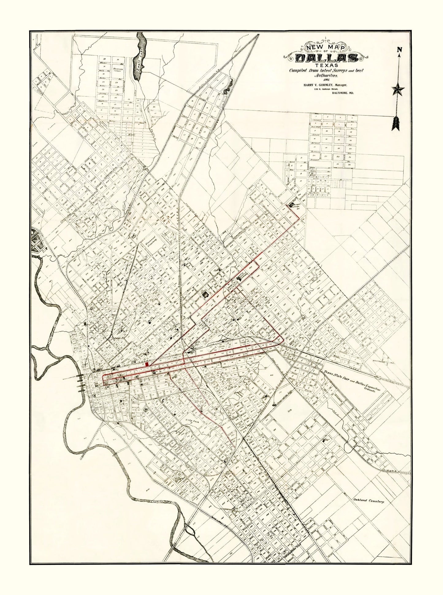 Vintage Map of Dallas, Texas, 1901