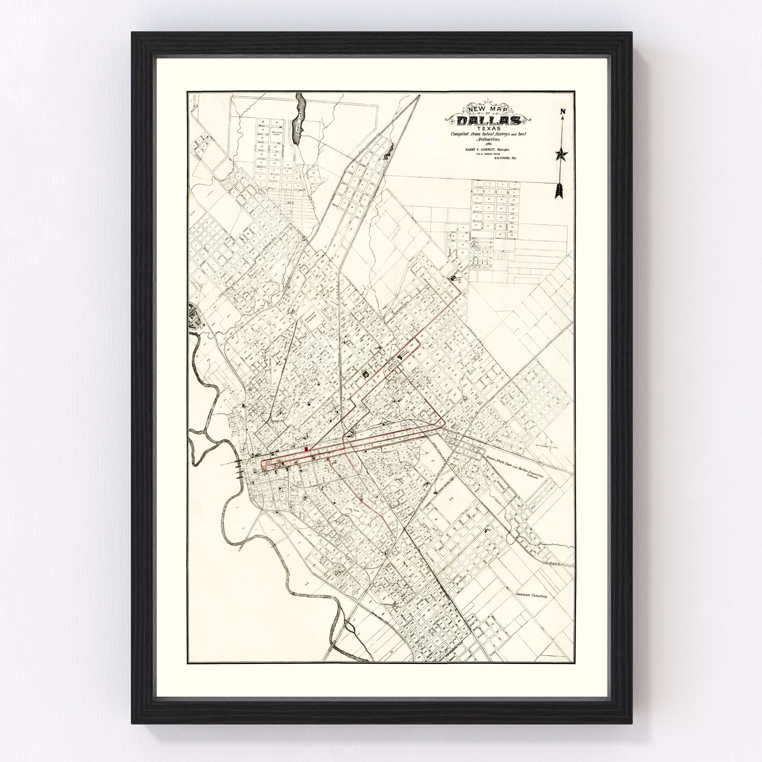 vintage map of Dallas, Texas, 1901