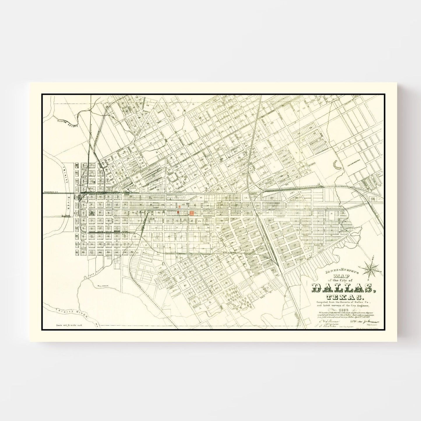 Vintage Map of Dallas, Texas, 1882