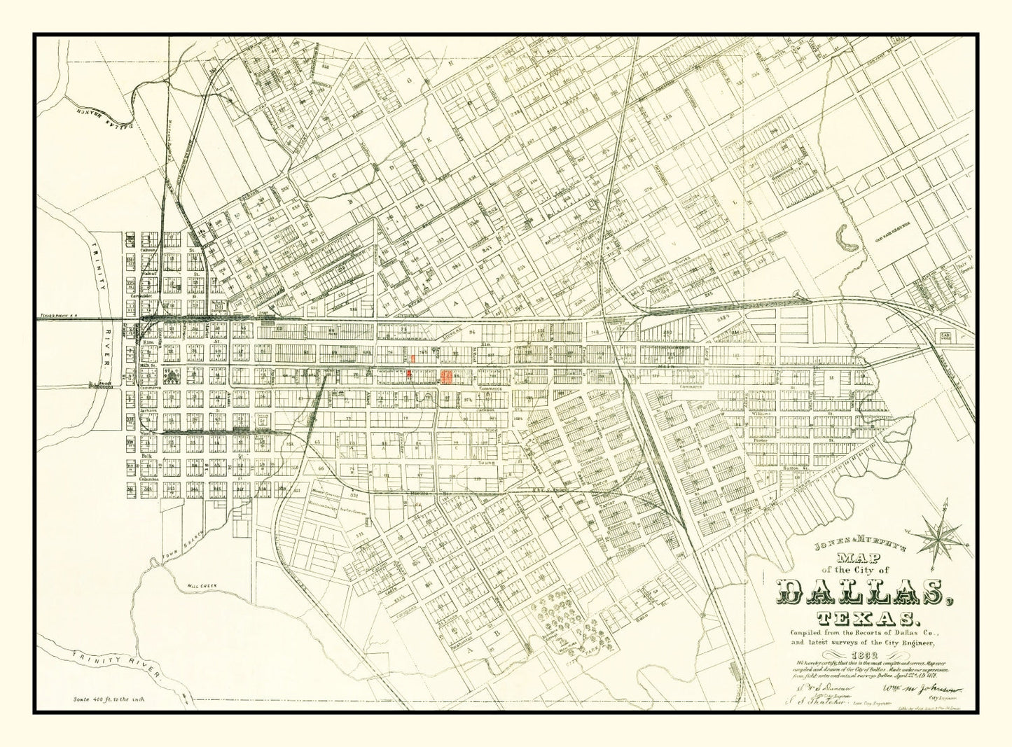 Vintage Map of Dallas, Texas, 1882