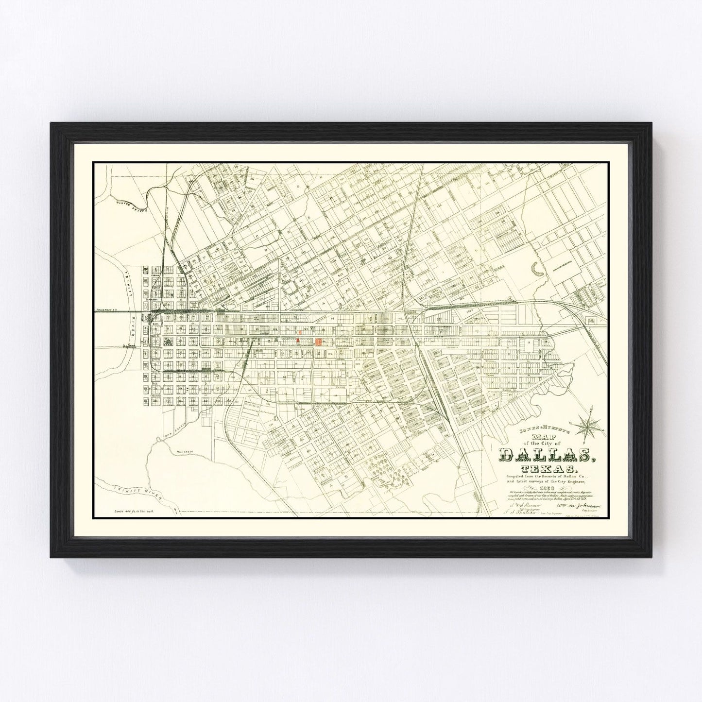 vintage map of Dallas, Texas, 1882